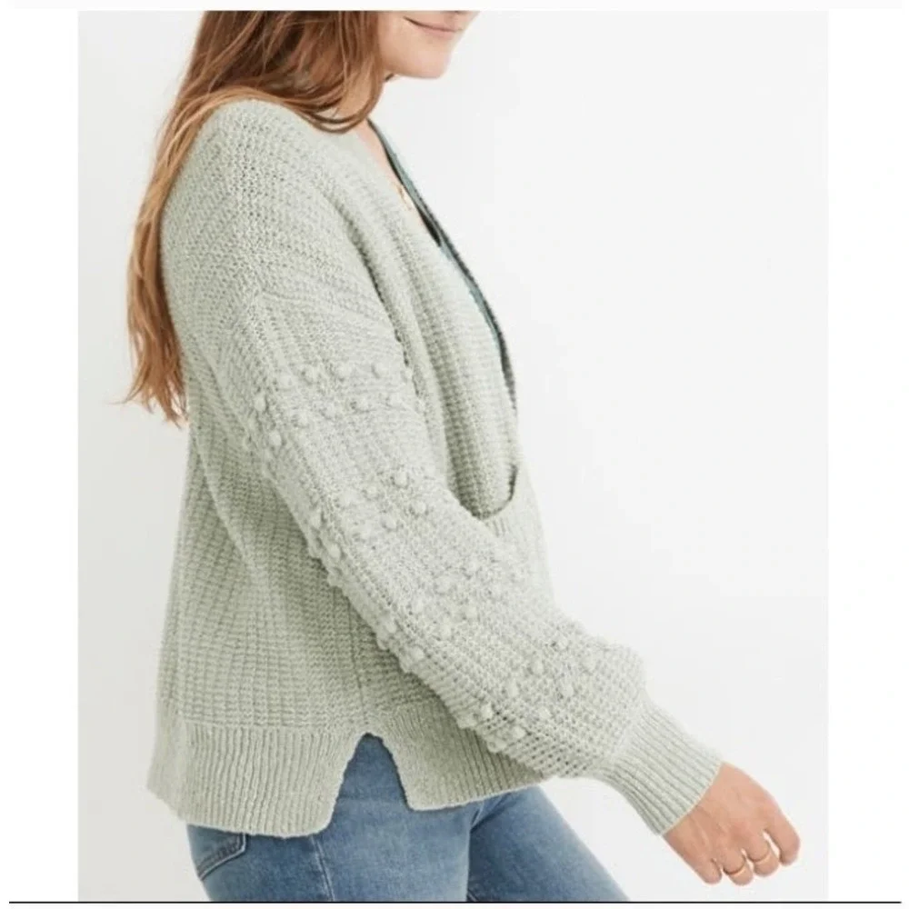 Madewell Bobble Sleeves Gray Cardigan Sweater Knit Open Front‎ Pockets XL Nwot